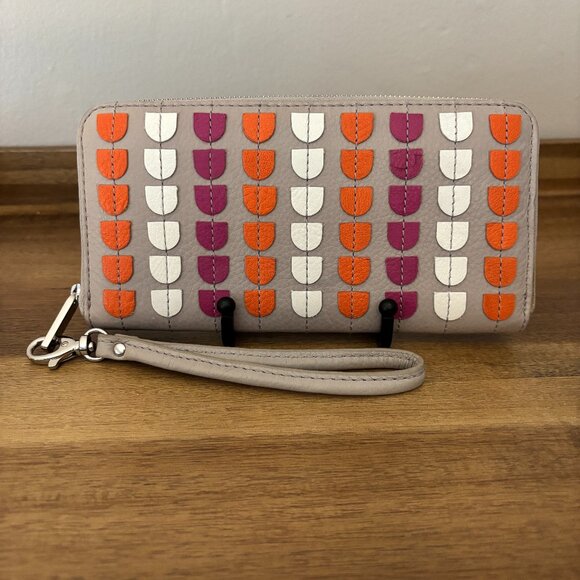 Fossil Handbags - Fossil Marlow Gray Orange Purple White Patchwork Zip Around Clutch Wallet